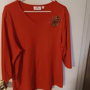 Quacker Factory woman's top orange with Turkey XL